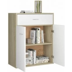 YOUTHUP œuffet Blanc Et Chêne Sonoma 60x30x75 Cm Aggloméré - Blanc -Buffet et enfilade Soldes 24555596 4