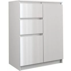 HUCOCO PARME - Commode Moderne Salon/chambre/bureau 97x70x40 - 2 Portes + 2 Tiroirs - Buffet Contemporain Séjour - Effet Gloss - Blanc