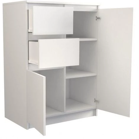 HUCOCO PARME - Commode Moderne Salon/chambre/bureau 97x70x40 - 2 Portes + 2 Tiroirs - Buffet Contemporain Séjour - Dressing - Blanc 2 HUCOCO PARME - Commode Moderne Salon/chambre/bureau 97x70x40 - 2 Portes + 2 Tiroirs - Buffet Contemporain Séjour - Dressing - Blanc – Image 2