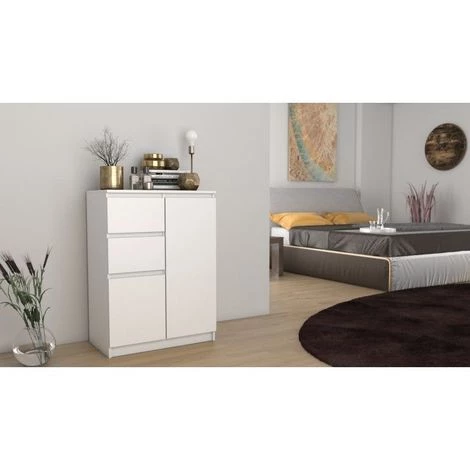 HUCOCO PARME - Commode Moderne Salon/chambre/bureau 97x70x40 - 2 Portes + 2 Tiroirs - Buffet Contemporain Séjour - Dressing - Blanc 3 HUCOCO PARME - Commode Moderne Salon/chambre/bureau 97x70x40 - 2 Portes + 2 Tiroirs - Buffet Contemporain Séjour - Dressing - Blanc – Image 3