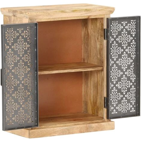 VidaXL Buffet Avec Portes En Acier 60x35x75 Cm Bois De Manguier Solide - Noir 2 VidaXL Buffet Avec Portes En Acier 60x35x75 Cm Bois De Manguier Solide - Noir – Image 2