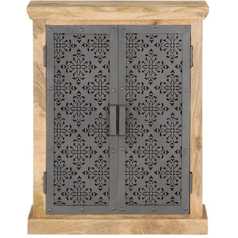 VidaXL Buffet Avec Portes En Acier 60x35x75 Cm Bois De Manguier Solide - Noir 3 VidaXL Buffet Avec Portes En Acier 60x35x75 Cm Bois De Manguier Solide - Noir – Image 3