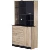 HOMCOM Armoire De Cuisine Multi-rangements 2 Portes 3 Tiroirs 3 étagères + Grand Plateau 90L X 39l X 169H Cm Bicolore Chêne Clair Gris