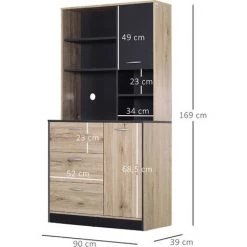 HOMCOM Armoire De Cuisine Multi-rangements 2 Portes 3 Tiroirs 3 étagères + Grand Plateau 90L X 39l X 169H Cm Bicolore Chêne Clair Gris 7 HOMCOM Armoire De Cuisine Multi-rangements 2 Portes 3 Tiroirs 3 étagères + Grand Plateau 90L X 39l X 169H Cm Bicolore Chêne Clair Gris -Buffet et enfilade Soldes 25008008 3