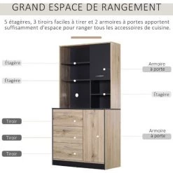 HOMCOM Armoire De Cuisine Multi-rangements 2 Portes 3 Tiroirs 3 étagères + Grand Plateau 90L X 39l X 169H Cm Bicolore Chêne Clair Gris 8 HOMCOM Armoire De Cuisine Multi-rangements 2 Portes 3 Tiroirs 3 étagères + Grand Plateau 90L X 39l X 169H Cm Bicolore Chêne Clair Gris -Buffet et enfilade Soldes 25008008 4