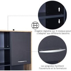 HOMCOM Armoire De Cuisine Multi-rangements 2 Portes 3 Tiroirs 3 étagères + Grand Plateau 90L X 39l X 169H Cm Bicolore Chêne Clair Gris 9 HOMCOM Armoire De Cuisine Multi-rangements 2 Portes 3 Tiroirs 3 étagères + Grand Plateau 90L X 39l X 169H Cm Bicolore Chêne Clair Gris -Buffet et enfilade Soldes 25008008 5