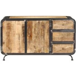 Hommoo Buffet 140 X 40 X 80 Cm Bois De Manguier Massif HDV13655 -Buffet et enfilade Soldes 25073214 3