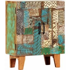 ASUPERMALL Buffet Sculpte A La Main 60x30x75cm Bois De Recuperation Massif 9 ASUPERMALL Buffet Sculpte A La Main 60x30x75cm Bois De Recuperation Massif -Buffet et enfilade Soldes 25230082 5