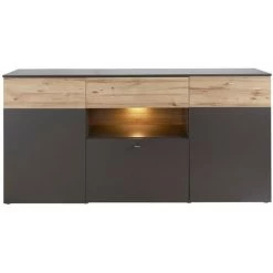MEUBLETMOI Buffet 3 Portes 3 Tiroirs 195 Cm - MARBELLA - Gris Anthracite