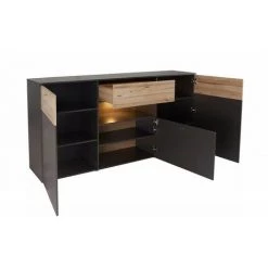 MEUBLETMOI Buffet 3 Portes 3 Tiroirs 195 Cm - MARBELLA - Gris Anthracite -Buffet et enfilade Soldes 25372700 4