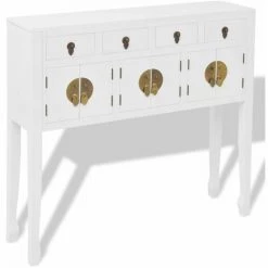 Hommoo Buffet En Style Chinois En Bois Massif Blanc HDV09356 -Buffet et enfilade Soldes 25379178 2
