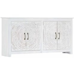 Hommoo Buffet Fait A La Main Blanc 140x30x70 Cm Bois D'acacia Massif HDV13542