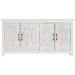 Hommoo Buffet Fait A La Main Blanc 140x30x70 Cm Bois D'acacia Massif HDV13542 -Buffet et enfilade Soldes 25379498 3