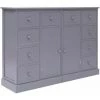 Hommoo Buffet Avec 10 Tiroirs Gris 113 X 30 X 79 Cm Bois HDV24717