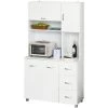 HOMCOM Armoire De Cuisine Multi-rangements 4 Portes 3 Tiroirs étagère + Grand Plateau 100L X 39l X 183H Cm MDF Blanc - Blanc