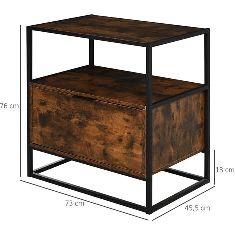 HOMCOM Console Meuble De Rangement Style Industriel Vintage Grand Tiroir, étagère Et Plateau Aspect Vieux Bois Veinage Métal Noir - Marron 4 HOMCOM Console Meuble De Rangement Style Industriel Vintage Grand Tiroir, étagère Et Plateau Aspect Vieux Bois Veinage Métal Noir - Marron – Image 4