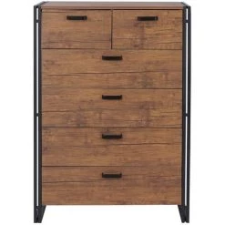 Buffet Haut HHG-161, 115x80x40cm, 6 Tiroirs, Aspect Chêne -Buffet et enfilade Soldes 25617523 4