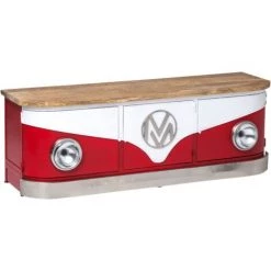 MADE IN MEUBLES Meuble TV Rouge Avec Plateau En Bois De Manguier Combi - Rouge