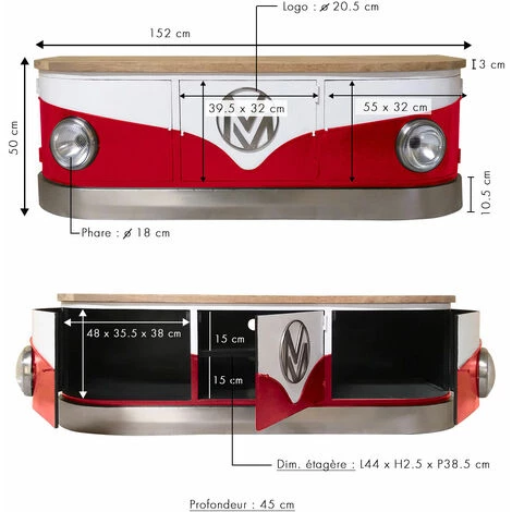 MADE IN MEUBLES Meuble TV Rouge Avec Plateau En Bois De Manguier Combi - Rouge 2 MADE IN MEUBLES Meuble TV Rouge Avec Plateau En Bois De Manguier Combi - Rouge – Image 2