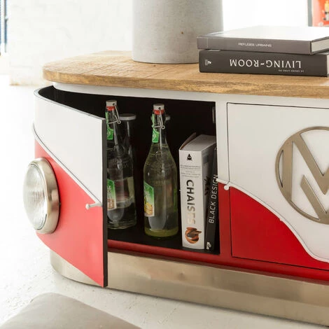 MADE IN MEUBLES Meuble TV Rouge Avec Plateau En Bois De Manguier Combi - Rouge 4 MADE IN MEUBLES Meuble TV Rouge Avec Plateau En Bois De Manguier Combi - Rouge – Image 4