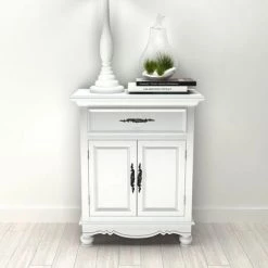 TRUE DEAL Armoire Avec 2 Portes Et 1 Tiroir Bois Blanc -Buffet et enfilade Soldes 26218768 3