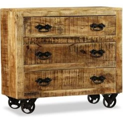 TRUE DEAL Buffet Avec 3 Tiroirs Bois De Manguier Brut -Buffet et enfilade Soldes 26220509 5