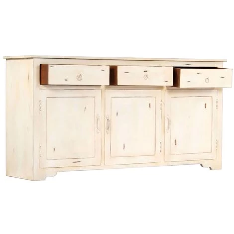 TRUE DEAL Buffet Blanc 160 X 40 X 80 Cm Bois De Manguier Massif 4 TRUE DEAL Buffet Blanc 160 X 40 X 80 Cm Bois De Manguier Massif – Image 4