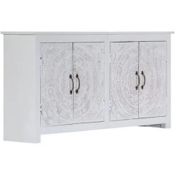 TRUE DEAL Buffet Fait à La Main Blanc 140x30x70 Cm Bois D'acacia Massif -Buffet et enfilade Soldes 26224927 3