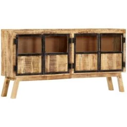 TRUE DEAL Buffet Marron Et Noir 160x30x80 Cm Bois De Manguier Solide Brut
