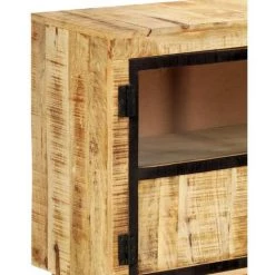 TRUE DEAL Buffet Marron Et Noir 160x30x80 Cm Bois De Manguier Solide Brut -Buffet et enfilade Soldes 26225395 5