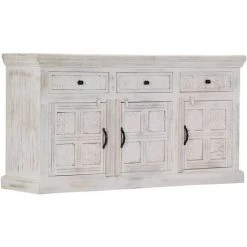 TRUE DEAL Buffet Blanc 140 X 40 X 74 Cm Bois De Manguier Massif