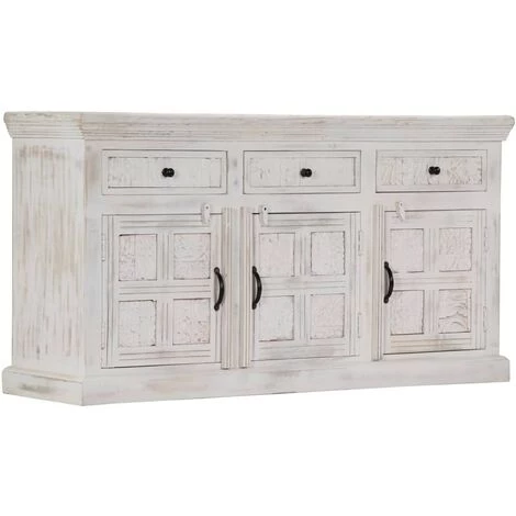 TRUE DEAL Buffet Blanc 140 X 40 X 74 Cm Bois De Manguier Massif 1 TRUE DEAL Buffet Blanc 140 X 40 X 74 Cm Bois De Manguier Massif