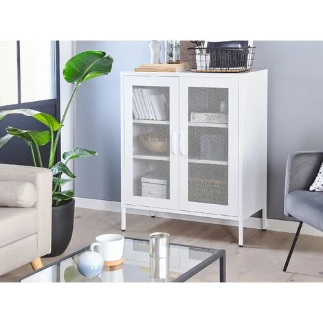 BELIANI Buffet En Acier Blanc - Blanc 2 BELIANI Buffet En Acier Blanc - Blanc – Image 2