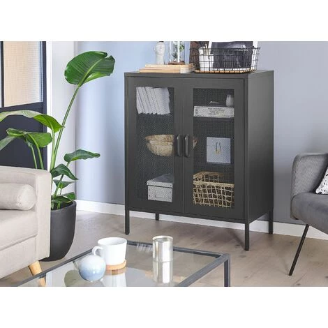 BELIANI Buffet En Acier Noir - Noir 2 BELIANI Buffet En Acier Noir - Noir – Image 2