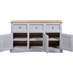 TRUE DEAL Buffet Pin Mexicain Massif Gamme Corona Gris 132 X 43 X 78 Cm -Buffet et enfilade Soldes 26272018 4