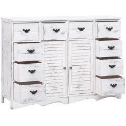 TRUE DEAL Buffet Avec 10 Tiroirs Blanc 113 X 30 X 79 Cm Bois -Buffet et enfilade Soldes 26273625 3