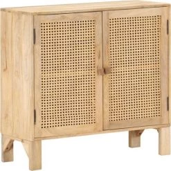 TRUE DEAL Buffet 80x30x73 Cm Bois De Manguier Massif Et Canne Naturelle
