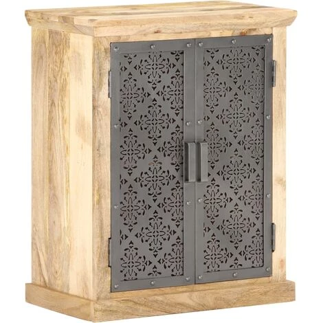 TRUE DEAL Buffet Avec Portes En Acier 60x35x75 Cm Bois De Manguier Solide 1 TRUE DEAL Buffet Avec Portes En Acier 60x35x75 Cm Bois De Manguier Solide