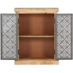 TRUE DEAL Buffet Avec Portes En Acier 60x35x75 Cm Bois De Manguier Solide 8 TRUE DEAL Buffet Avec Portes En Acier 60x35x75 Cm Bois De Manguier Solide -Buffet et enfilade Soldes 26300641 4