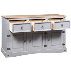 YOUTHUP Buffet Pin Mexicain Massif Gamme Corona Gris 132 X 43 X 78 Cm - Gris -Buffet et enfilade Soldes 26529101 3