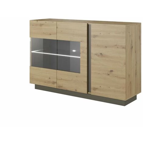 Buffets BOBOCHIC - Buffet 139 Cm Portes Vitrées ARCOMA Chêne Et Gris - Marron 2 Buffets BOBOCHIC - Buffet 139 Cm Portes Vitrées ARCOMA Chêne Et Gris - Marron – Image 2