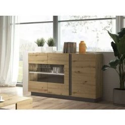 Buffets BOBOCHIC - Buffet 139 Cm Portes Vitrées ARCOMA Chêne Et Gris - Marron 6 Buffets BOBOCHIC - Buffet 139 Cm Portes Vitrées ARCOMA Chêne Et Gris - Marron -Buffet et enfilade Soldes 26660929 3