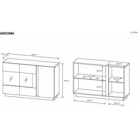 Buffets BOBOCHIC - Buffet 139 Cm Portes Vitrées ARCOMA Chêne Et Gris - Marron 4 Buffets BOBOCHIC - Buffet 139 Cm Portes Vitrées ARCOMA Chêne Et Gris - Marron – Image 4