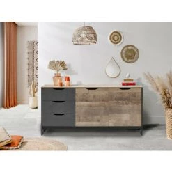 Buffets BOBOCHIC - Buffet 161 Cm ARDENSIA Chêne Vieilli Et Graphite - Marron -Buffet et enfilade Soldes 26660958 2