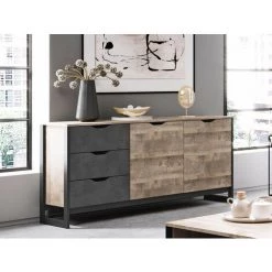 Buffets BOBOCHIC - Buffet 161 Cm ARDENSIA Chêne Vieilli Et Graphite - Marron -Buffet et enfilade Soldes 26660958 3