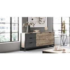 Buffets BOBOCHIC - Buffet 161 Cm ARDENSIA Chêne Vieilli Et Graphite - Marron -Buffet et enfilade Soldes 26660958 4