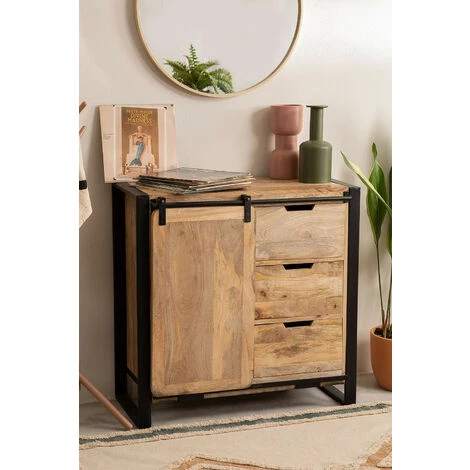 Buffet En Bois Kiefer SKLUM Bois De Manguiers - Fer - Black&Natural 2 Buffet En Bois Kiefer SKLUM Bois De Manguiers - Fer - Black&Natural – Image 2