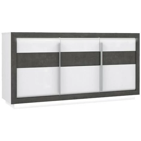 MEUBLETMOI Buffet Bahut 3 Portes 193 Cm, Bois Blanc Et Gris, Lumière LED - CALVI - Blanc 1 MEUBLETMOI Buffet Bahut 3 Portes 193 Cm, Bois Blanc Et Gris, Lumière LED - CALVI - Blanc