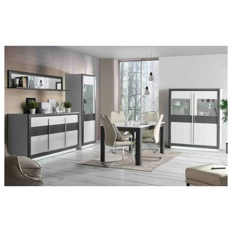 MEUBLETMOI Buffet Bahut 3 Portes 193 Cm, Bois Blanc Et Gris, Lumière LED - CALVI - Blanc 4 MEUBLETMOI Buffet Bahut 3 Portes 193 Cm, Bois Blanc Et Gris, Lumière LED - CALVI - Blanc – Image 4