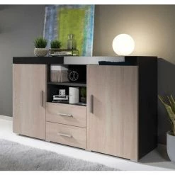 DESIGN AMEUBLEMENT Buffet Bahut 2 Portes 2 Tiroirs | 140 X 80 X 40 Cm | Couleur Noir Brillant Et Sonoma Finition Mate | Meuble De Rangement | Modèle ROQUE - Sonoma/Black 7 DESIGN AMEUBLEMENT Buffet Bahut 2 Portes 2 Tiroirs | 140 X 80 X 40 Cm | Couleur Noir Brillant Et Sonoma Finition Mate | Meuble De Rangement | Modèle ROQUE - Sonoma/Black -Buffet et enfilade Soldes 26851538 3